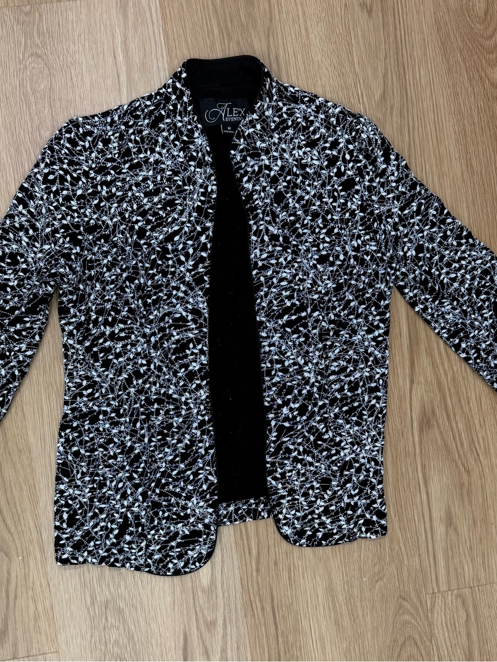 Alex Evenings Black & White Abstract Open-Front Jacket